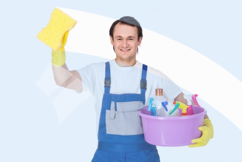 Office cleaners in Brent cleaning a modern workplace reception area